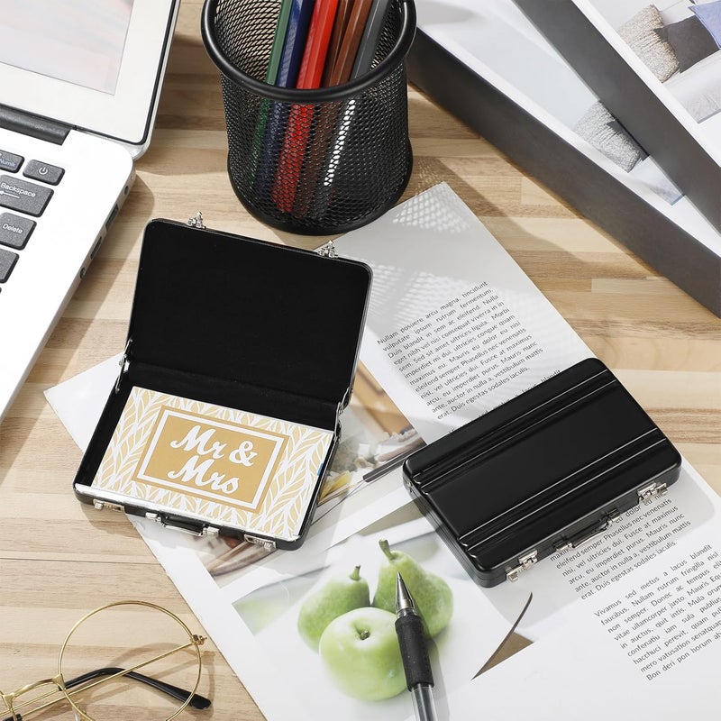 Oudain 2 Pcs Business Card Holder Suitcase Aluminum Business Card Case with Waterproof Pocket Credit Holder for Men Organizer ID Aluminum Briefcase Gift for Woman(Black) - Image 4